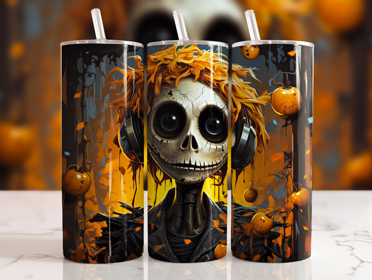 Skull with Headphones Sublimation 20oz Tumbler