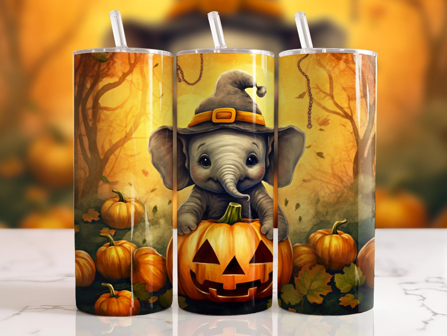 Cute Elephant Witch Sublimation 20oz Tumbler