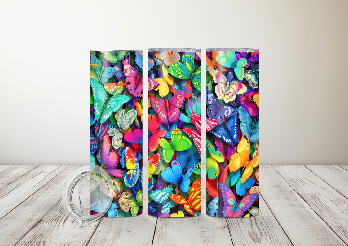 Neon Butterflies Sublimation 20oz Tumbler