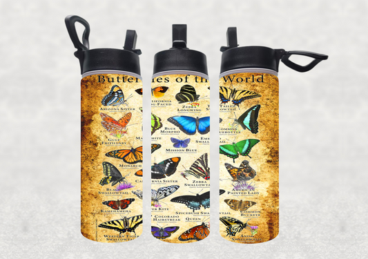 Butterflies of the World Sublimation 22oz Water Bottle