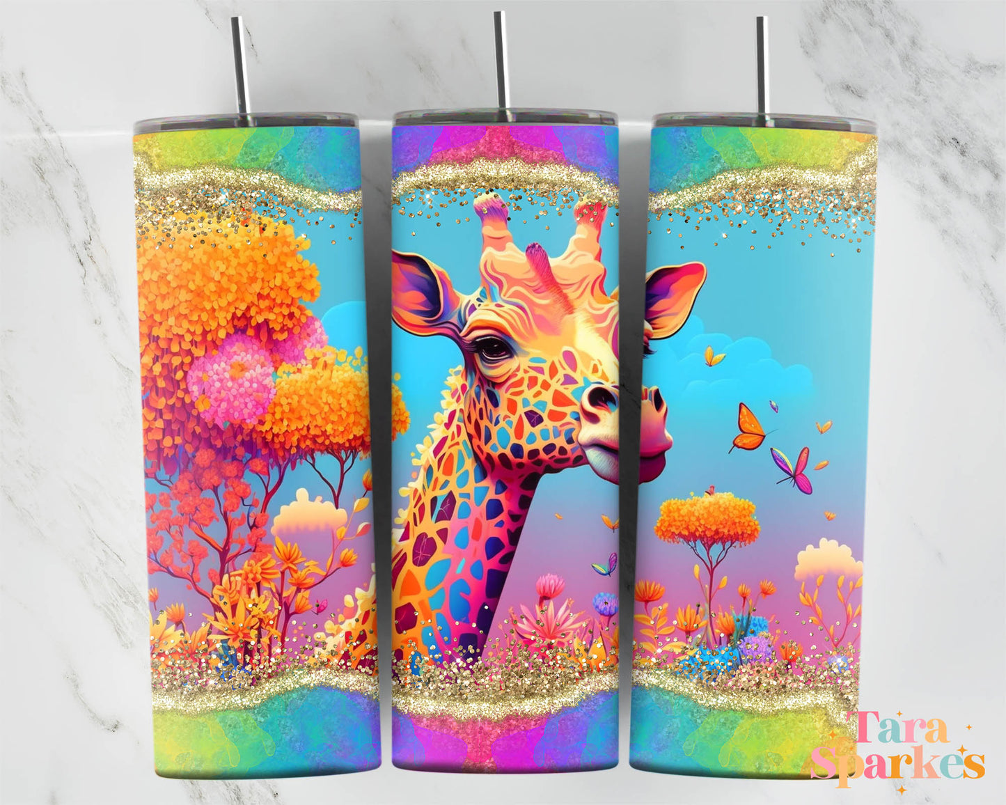 Neon Giraffe Sublimated 20oz Skinny Tumbler