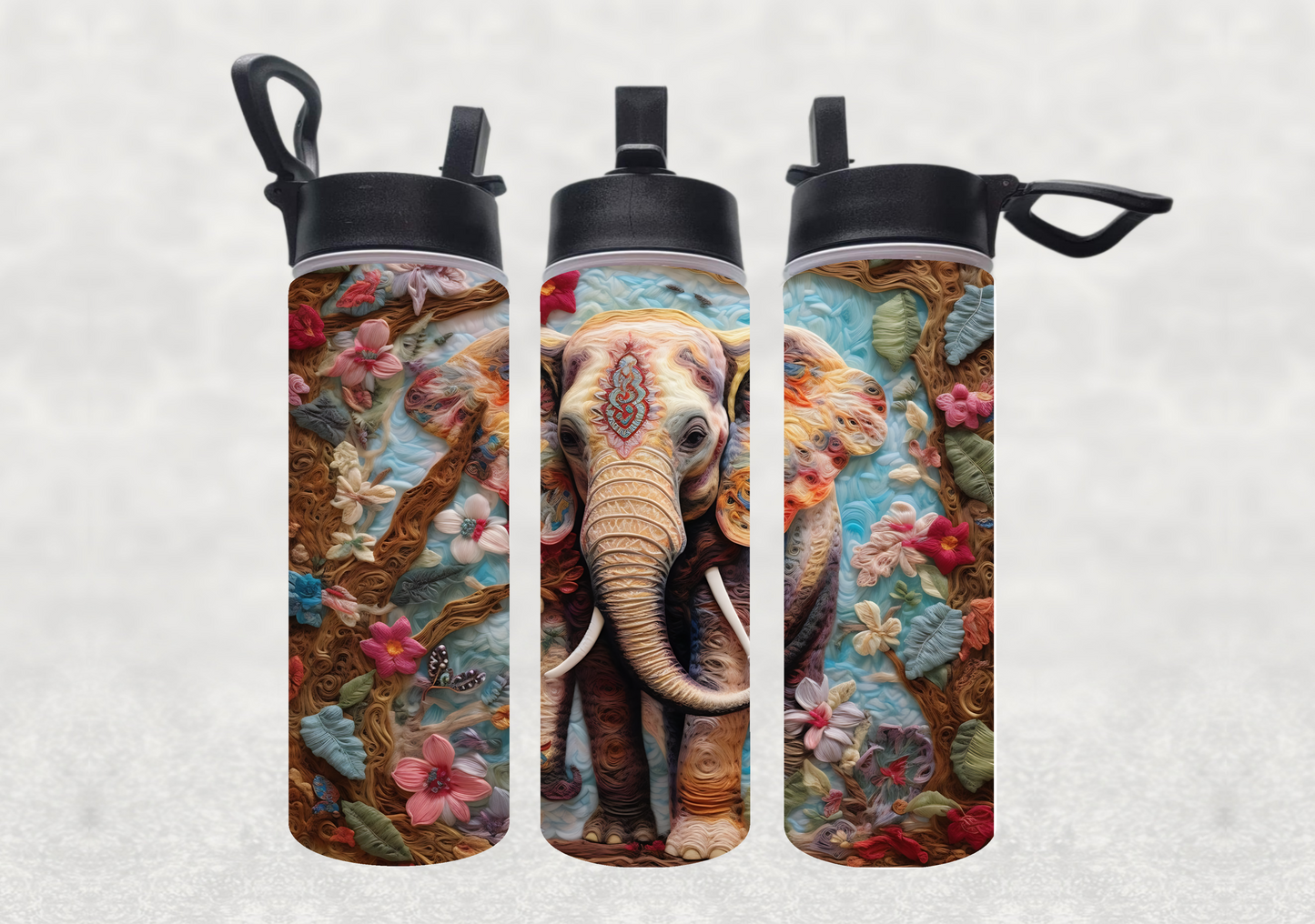 Elephant Felt Art Sublimation 22oz Water Bottle