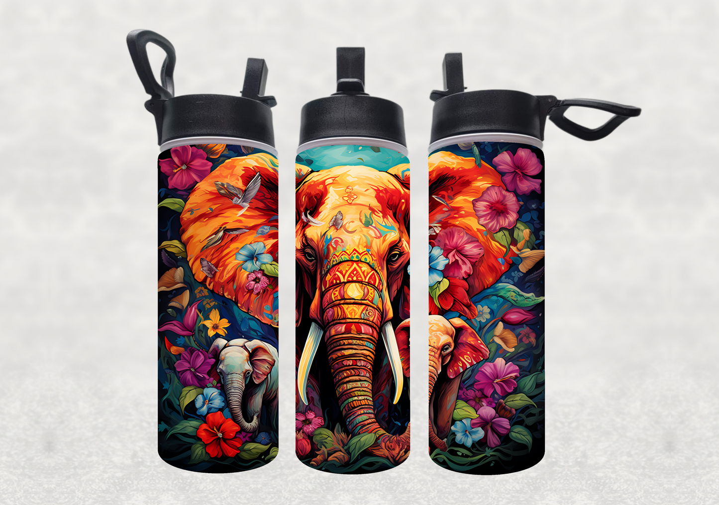 Elephant Momma and Babies Water Bottle