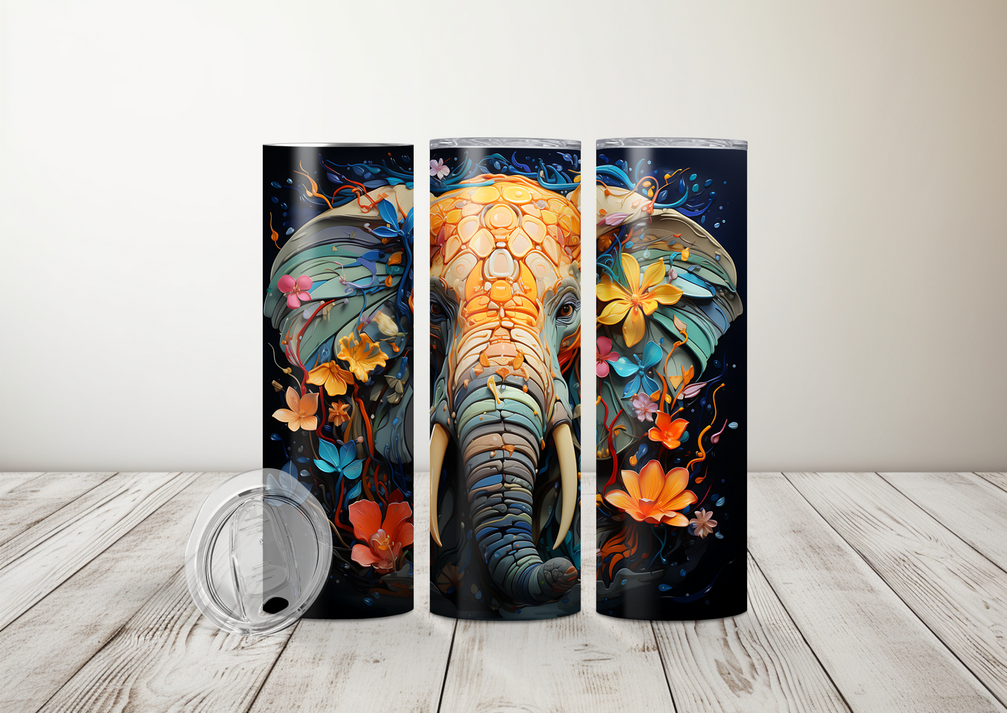 Elephant with Drippy Flowers Sublimation 20oz Tumbler