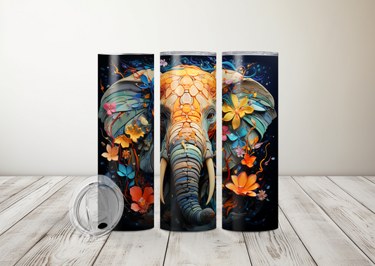 Elephant with Drippy Flowers Sublimation 20oz Tumbler