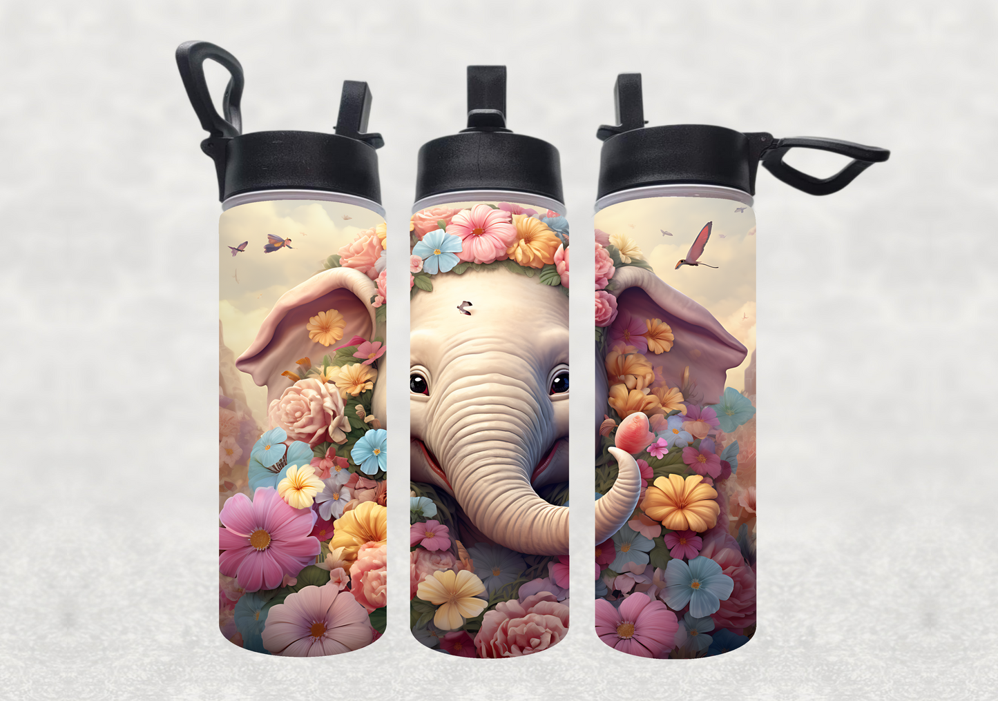 Floral #d Elephant Sublimation 22oz Water Bottle