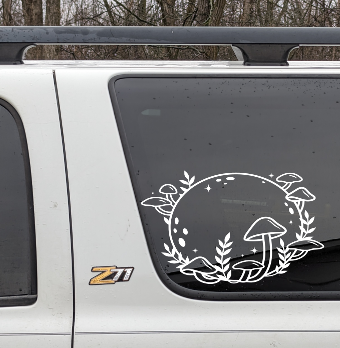 Full Moon and Mushies Vinyl Decal 8 inch