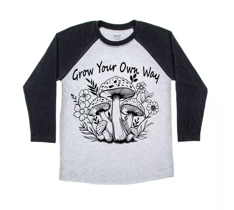 Grow Your Way Mushrooms and Flowers Baseball TriBlend Sublimated T-shirt