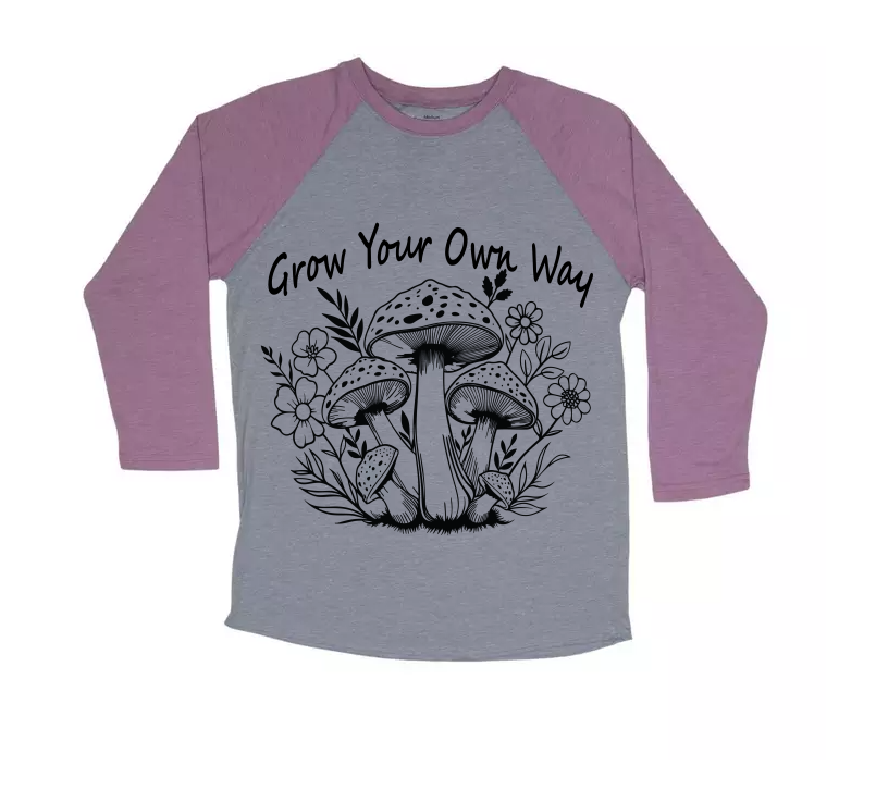 Grow Your Way Mushrooms and Flowers Baseball TriBlend Sublimated T-shirt