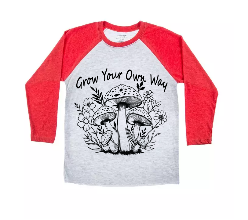 Grow Your Way Mushrooms and Flowers Baseball TriBlend Sublimated T-shirt