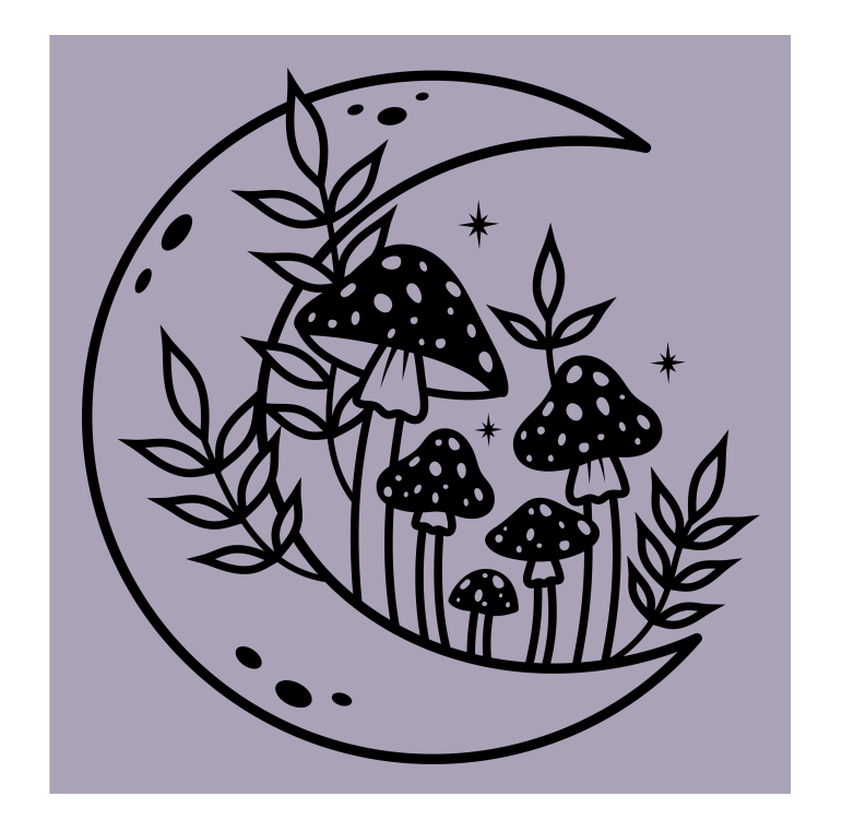 Half Moon and Mushies Vinyl Decal 8 inch