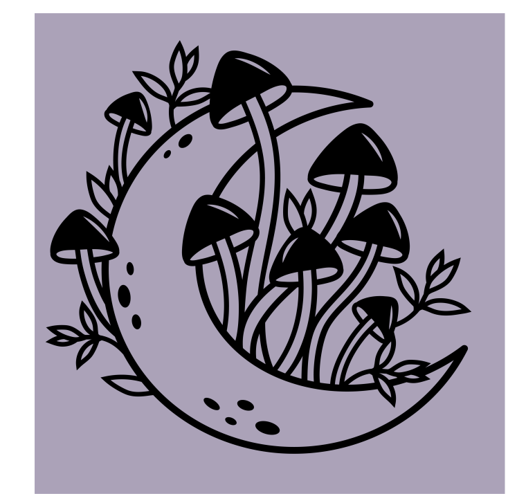 Half Moon and Mushies 2  Vinyl Decal 8 Inch