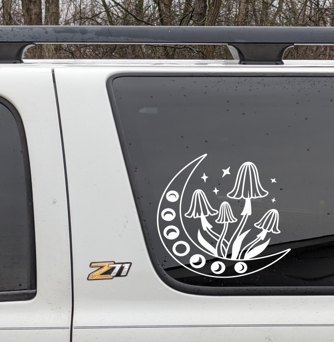 Half Moon and Mushies Moon Phases 1 Vinyl Decal 8 inch