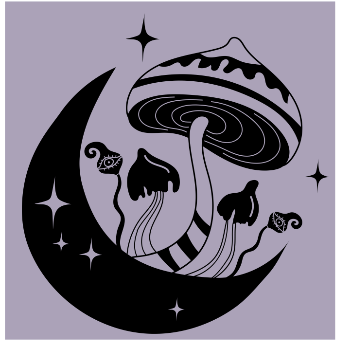 Half Moon and Trippy Mushies Vinyl Decal 8 inch