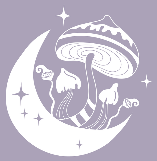 Half Moon and Trippy Mushies Vinyl Decal 8 inch