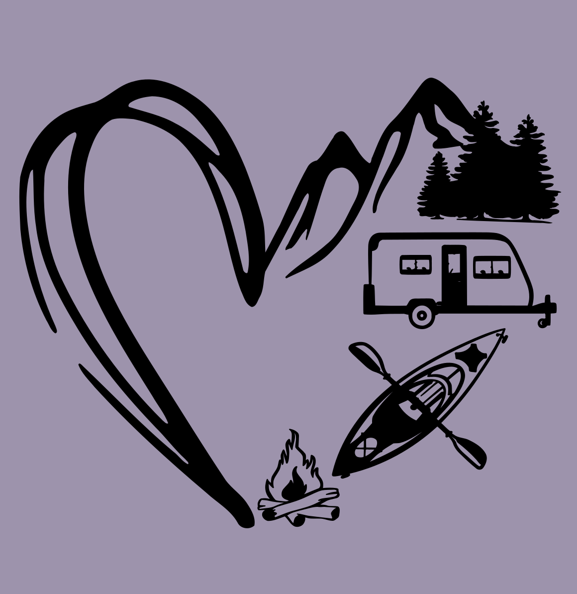 Heart, Pull Behind camper, Fire Vinyl Decal 8 inch