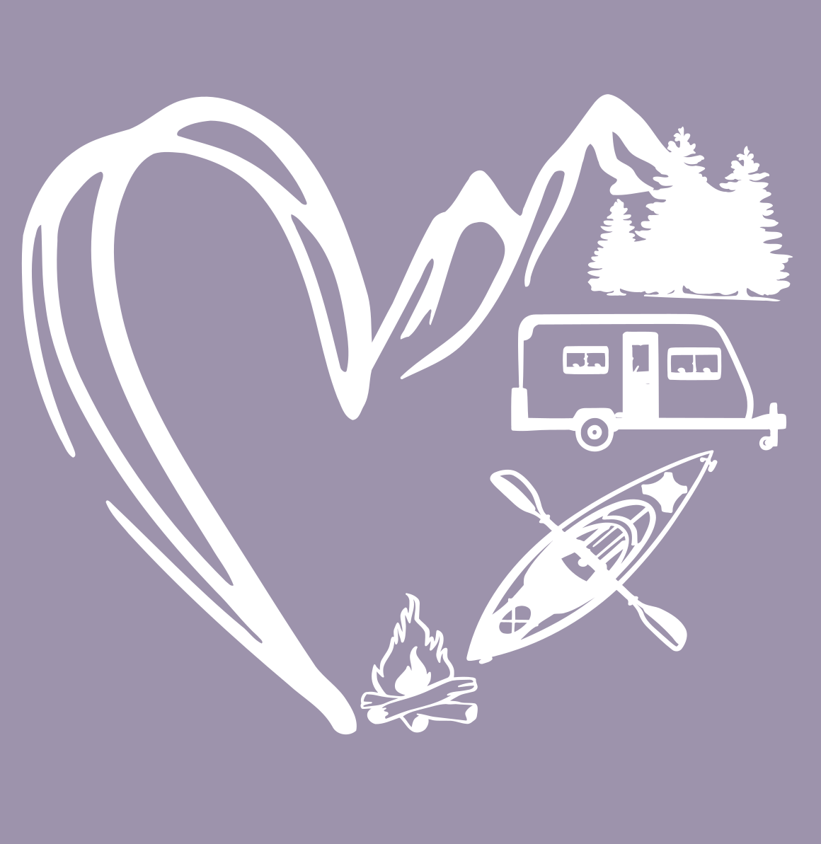 Heart, Pull Behind camper, Fire Vinyl Decal 8 inch