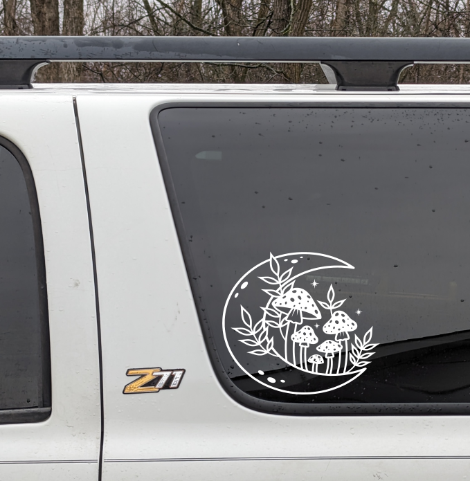 Half Moon and Mushies Vinyl Decal 8 inch