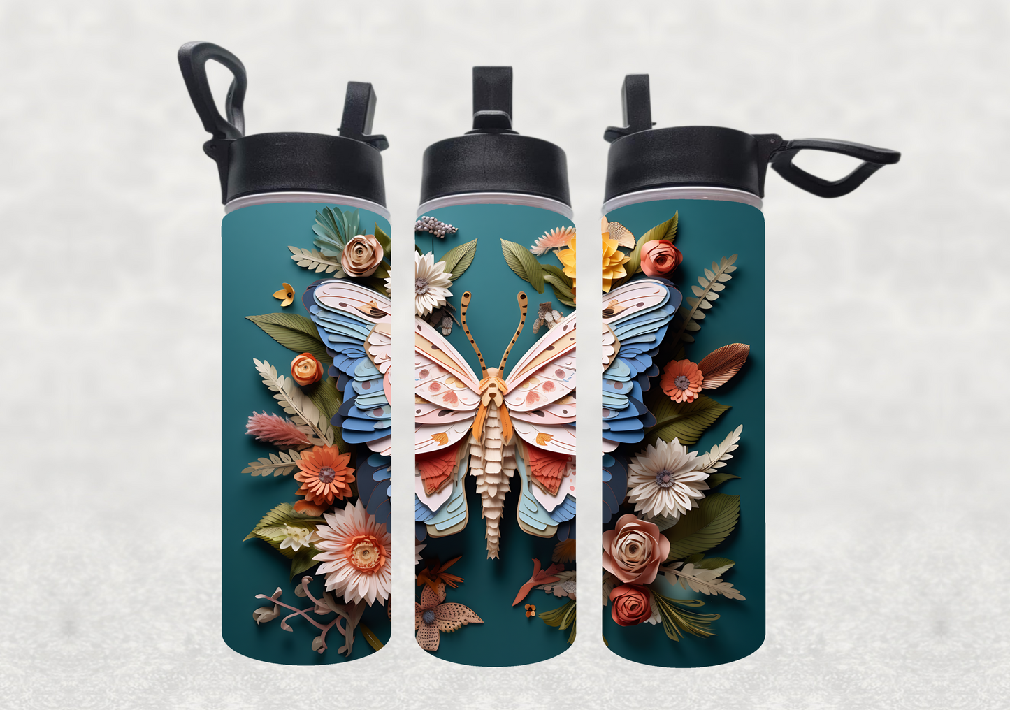 Moth Paper Art Sublimation 22oz Water Bottle