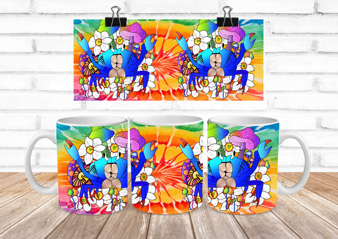 Neon Crab Fierce Floral Collection Sublimation 11oz Coffee Mug