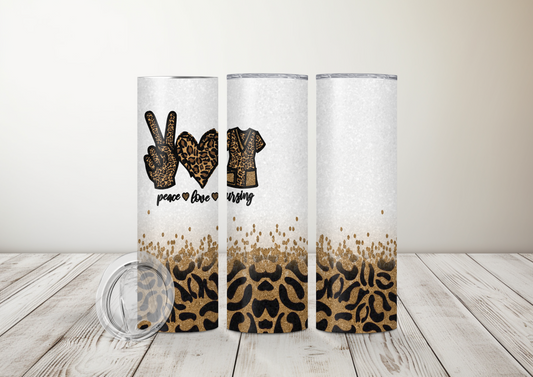 Peace Love and Nursing Sublimated 20oz Skinny Tumbler