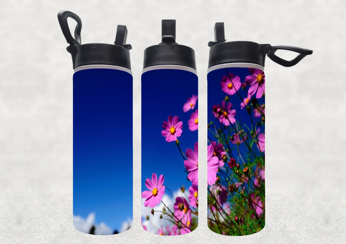 Pink Flowers Sublimated Water Bottle 22 oz