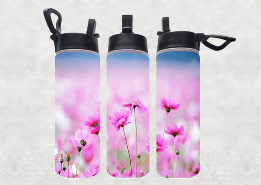 Pink Flowers Sublimated Water Bottle 22oz