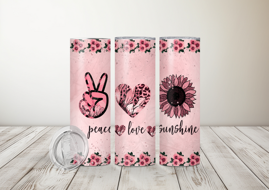 Pink Peace Love and Sunshine 20oz Skinny Tumbler