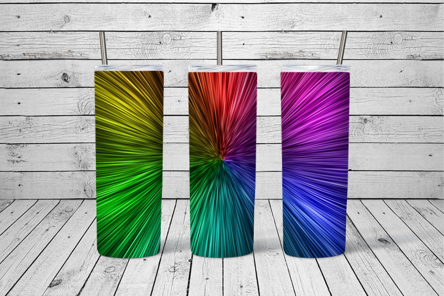 Rainbow Burst Sublimated 20oz Skinny Tumbler