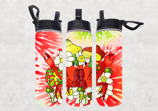 Fierce Floral Rasta Crab Tie-dye Watercolor Water Bottle 22oz