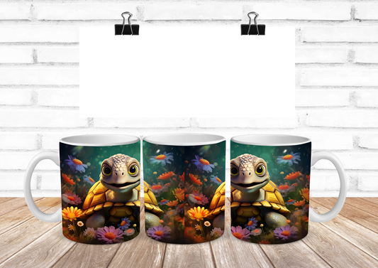 Turtle with Flowers Sublimation 11oz Coffee Mug